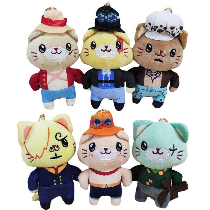 6pcs set Stuffed One Piece Cotton Pendant With Cat Patch Mask Plush Doll 14cm Luffy Sanji 3 - One Piece Plush
